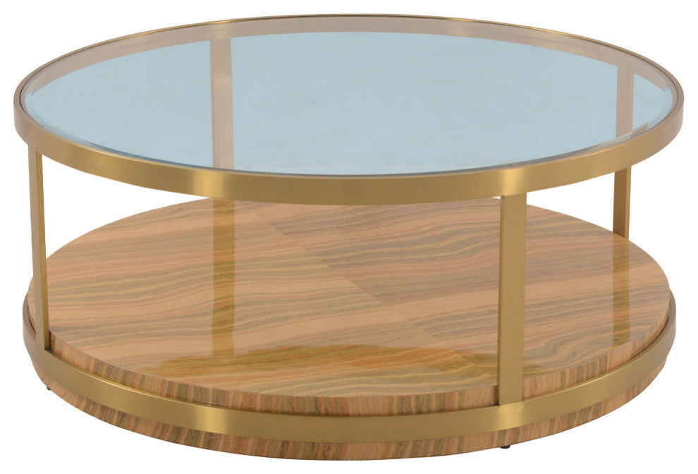 Hattie Glass Top Coffee Table with Brushed Gold Legs