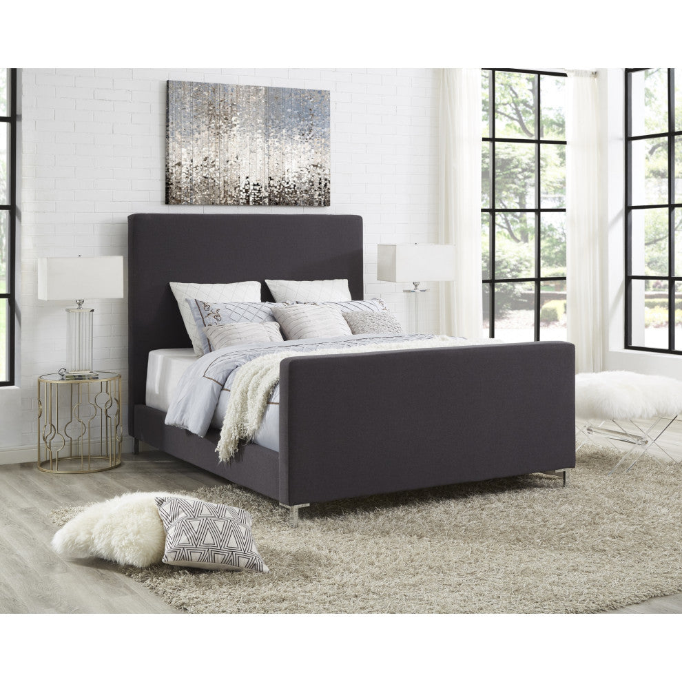 Aberdeen Upholstered  Platform Bed, Charcoal Linen, Queen