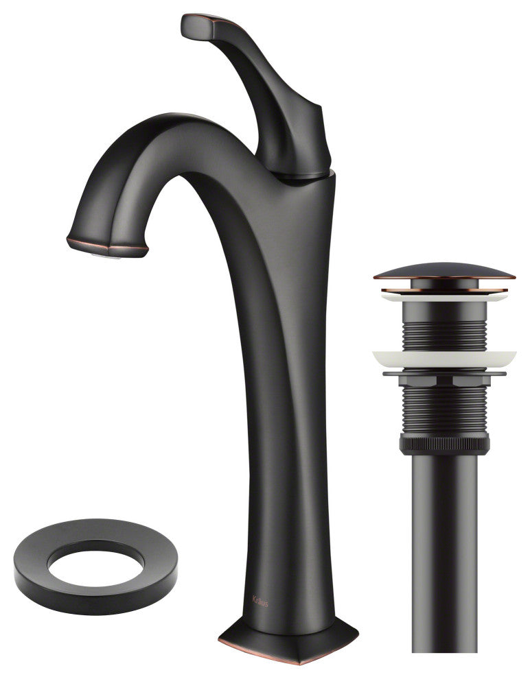 Arlo Single Handle Lever 1-Hole Vessel Bathroom Faucet Oil Rubbed Bronze w Drain