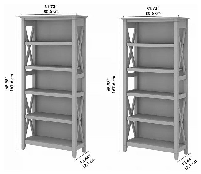 Set of 2 Farmhouse Bookcase, Open Shelves With X-Sides, Cape Cod Gray