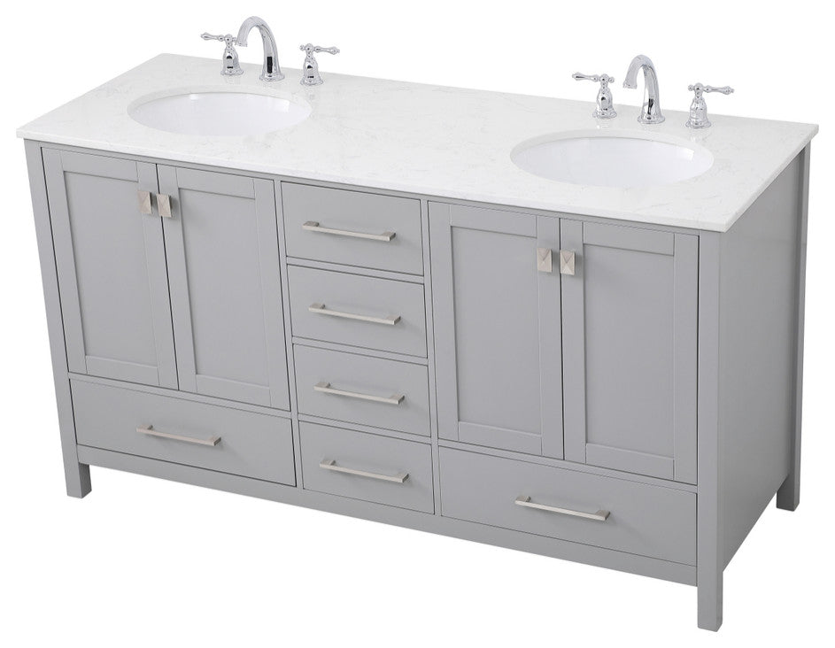 Grey 60" Double Sink Bathroom Vanity