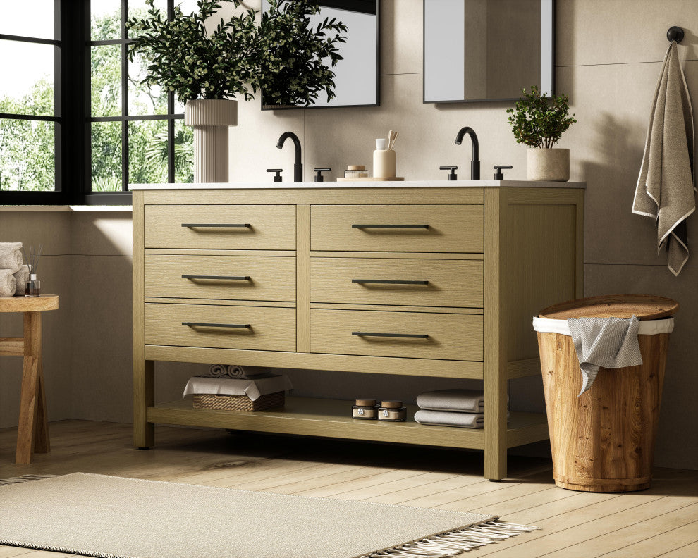 Home Living 54" Double Bathroom Vanity, Honey Brown