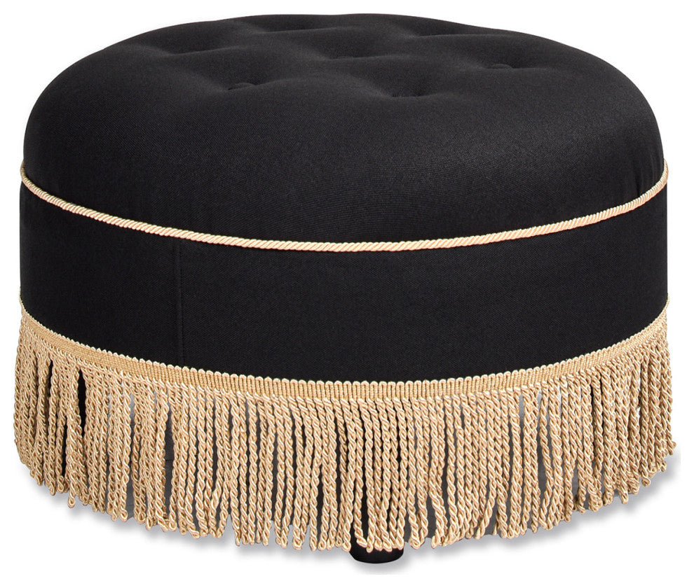 Yolanda 24" Upholstered Round Accent Ottoman, Jet Black Woven