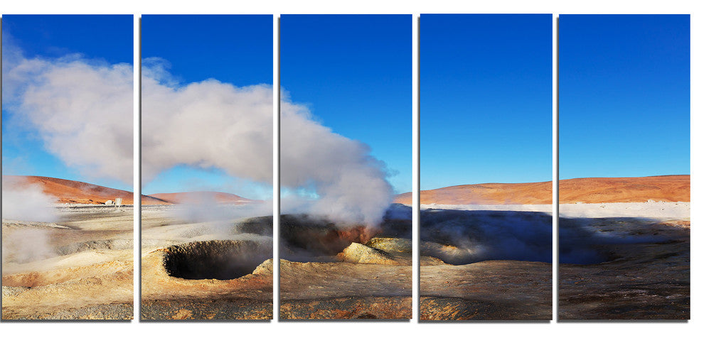 Geyser Sol De Manana Bolivia, Landscape Canvas Art, 60"x28", 5 Panels