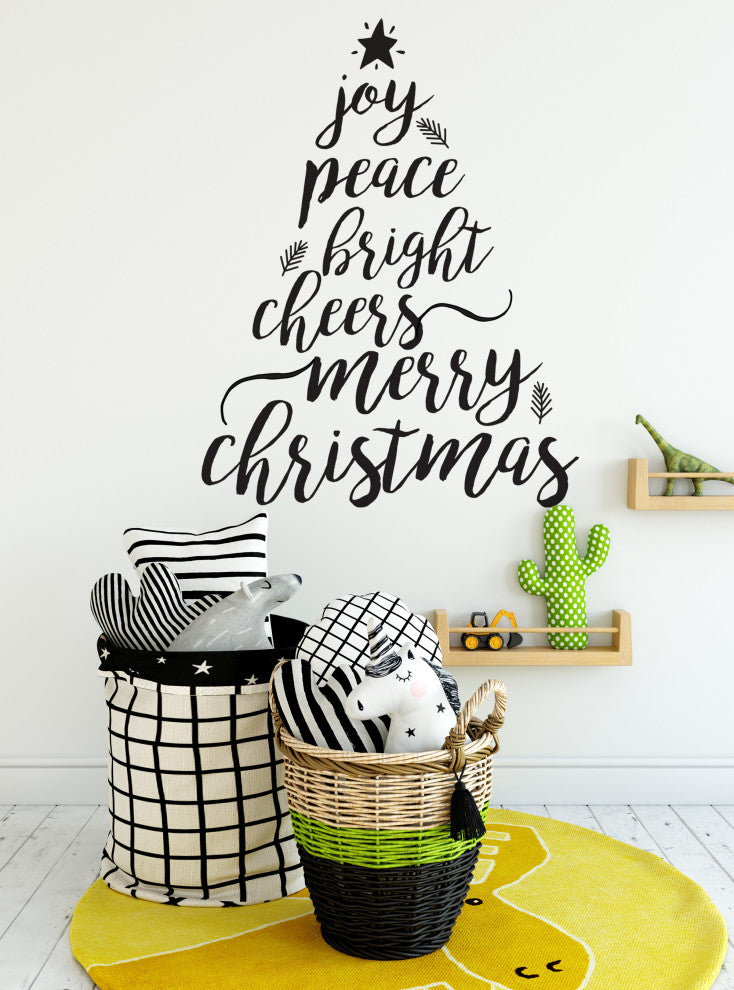 Holiday Christmas Tree Words Wall Decal, Black, Merry Christmas
