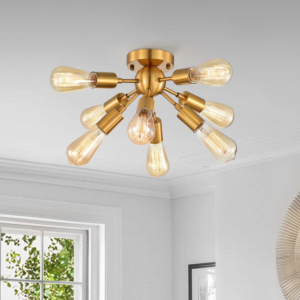 Sami Sputnik Brushed Brass 8-Light Industrial Flush Mount