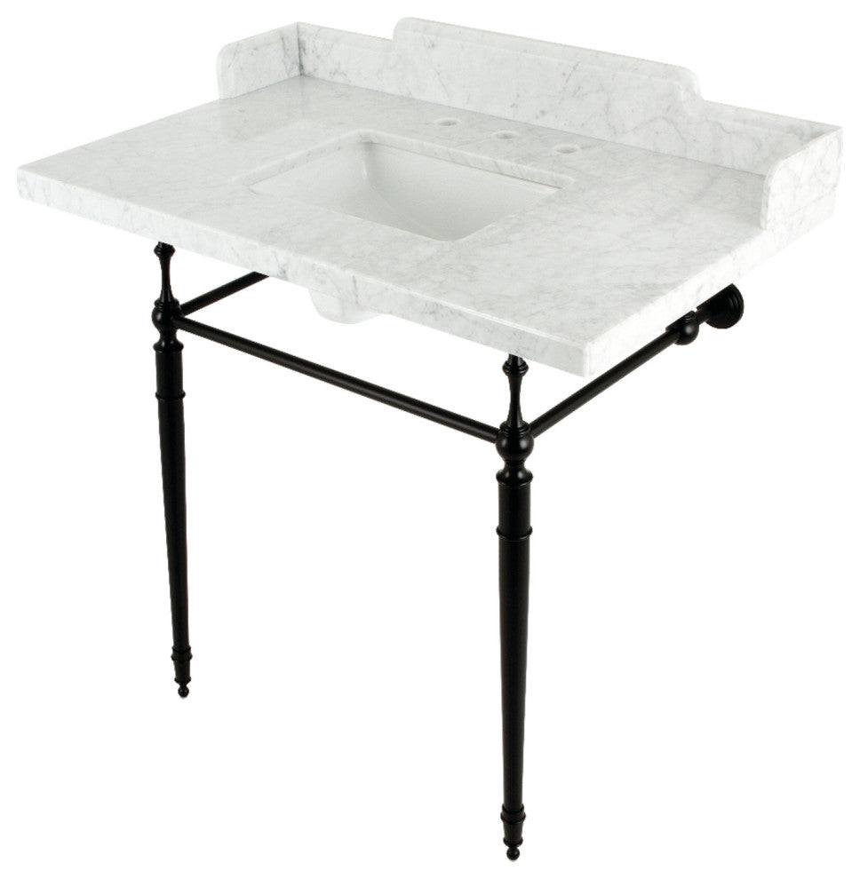 Kingston Brass LMS3622M8SQ0 36" Carrara Marble Console Sink, Legs