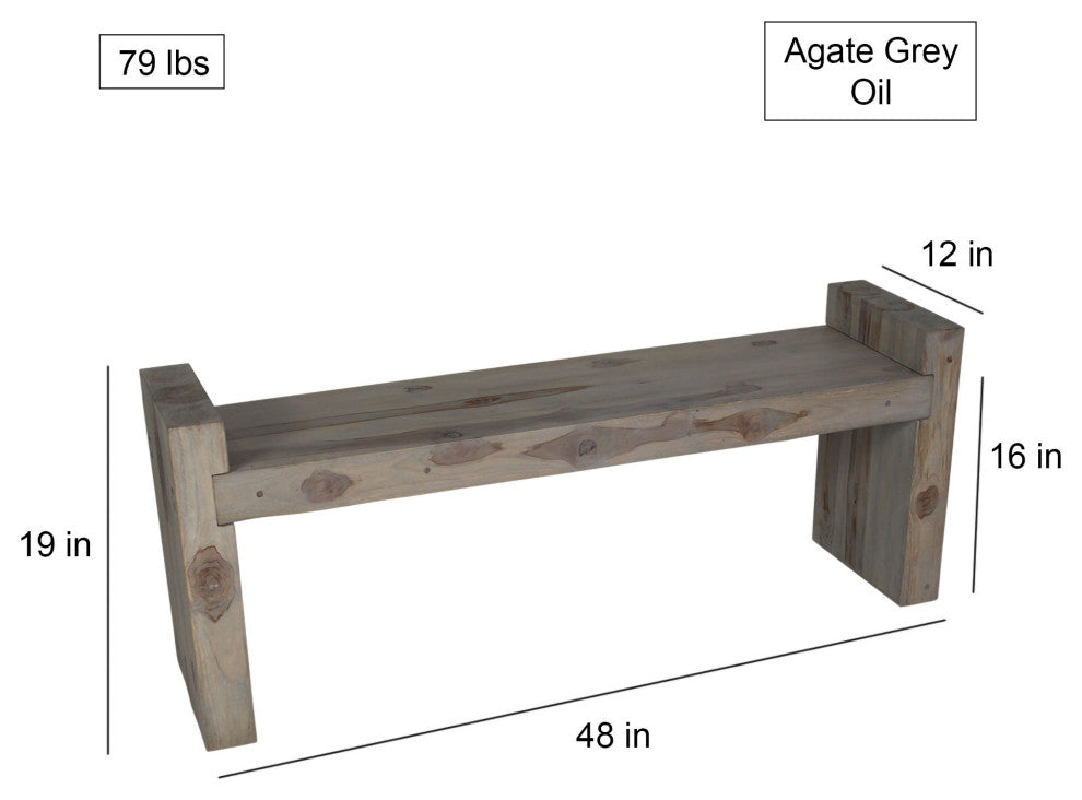 Haussmann Teak Block Bench 48 x 12 x 19 inch High KD Grey Oil
