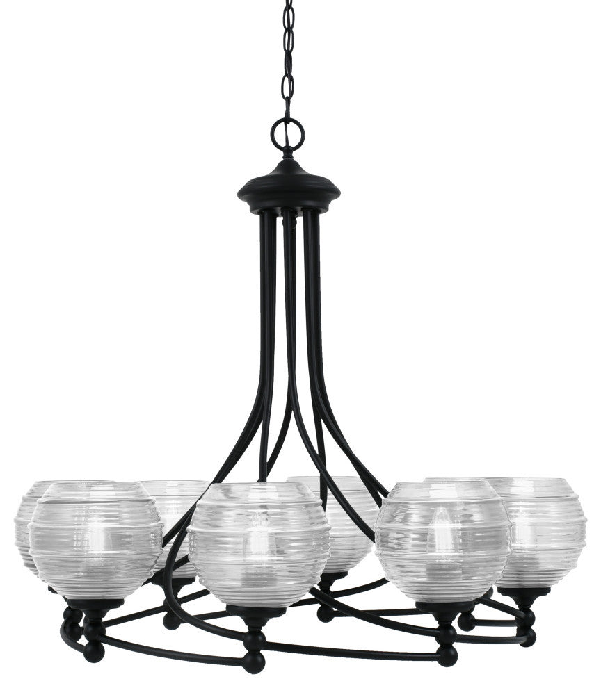 Capri 8-Light Chandelier, Matte Black/Clear Ribbed