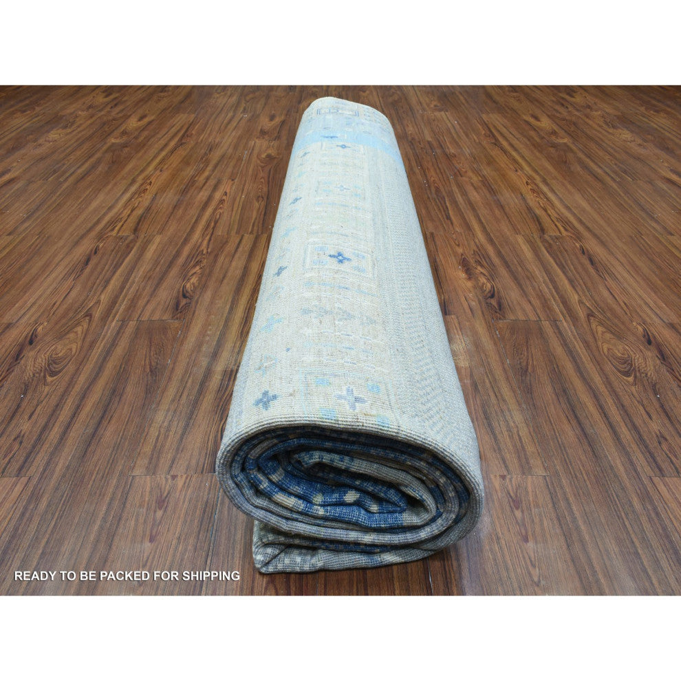 Denim Blue Afghan Kashkuli Gabbeh Design Pure Wool Hand Knotted Rug, 10'2"x13'7"
