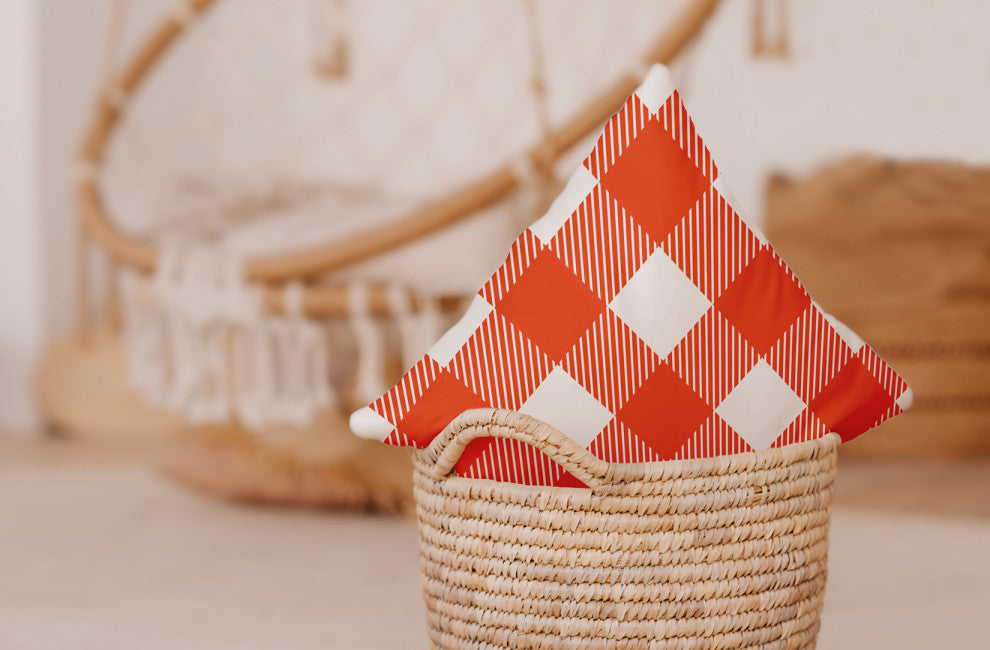 Buffalo Plaid Accent Pillow With Removable Insert, Harvest Orange, 16"x16"