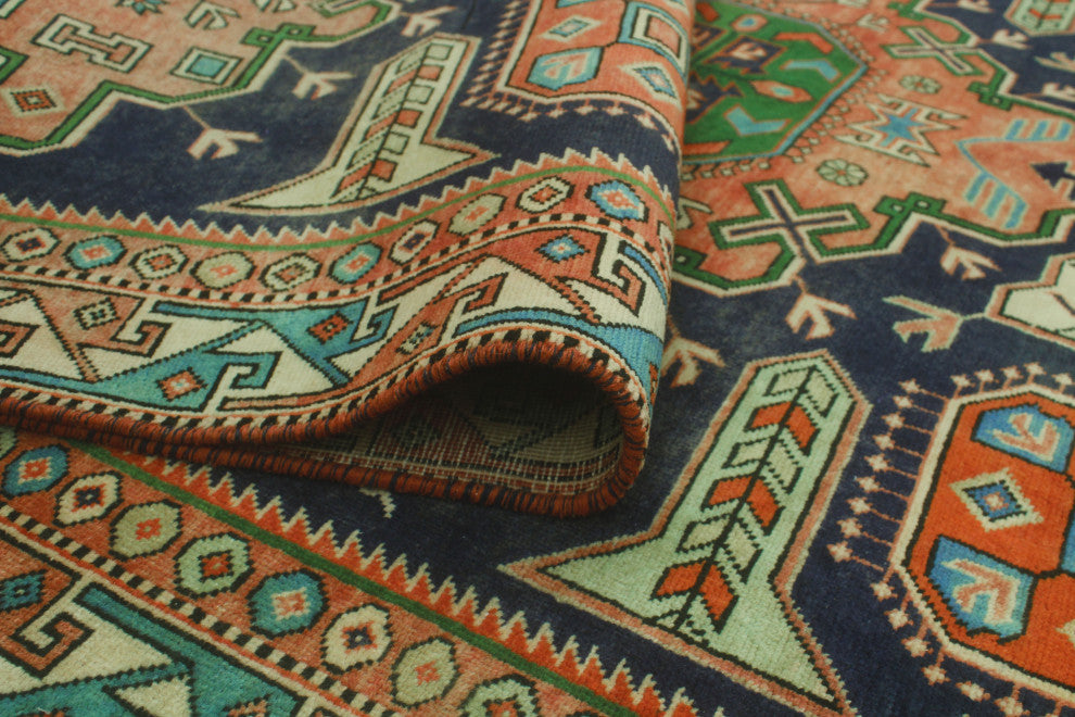 Semi-Antique Celica Rust/Navy Rug, 4'10x9'5