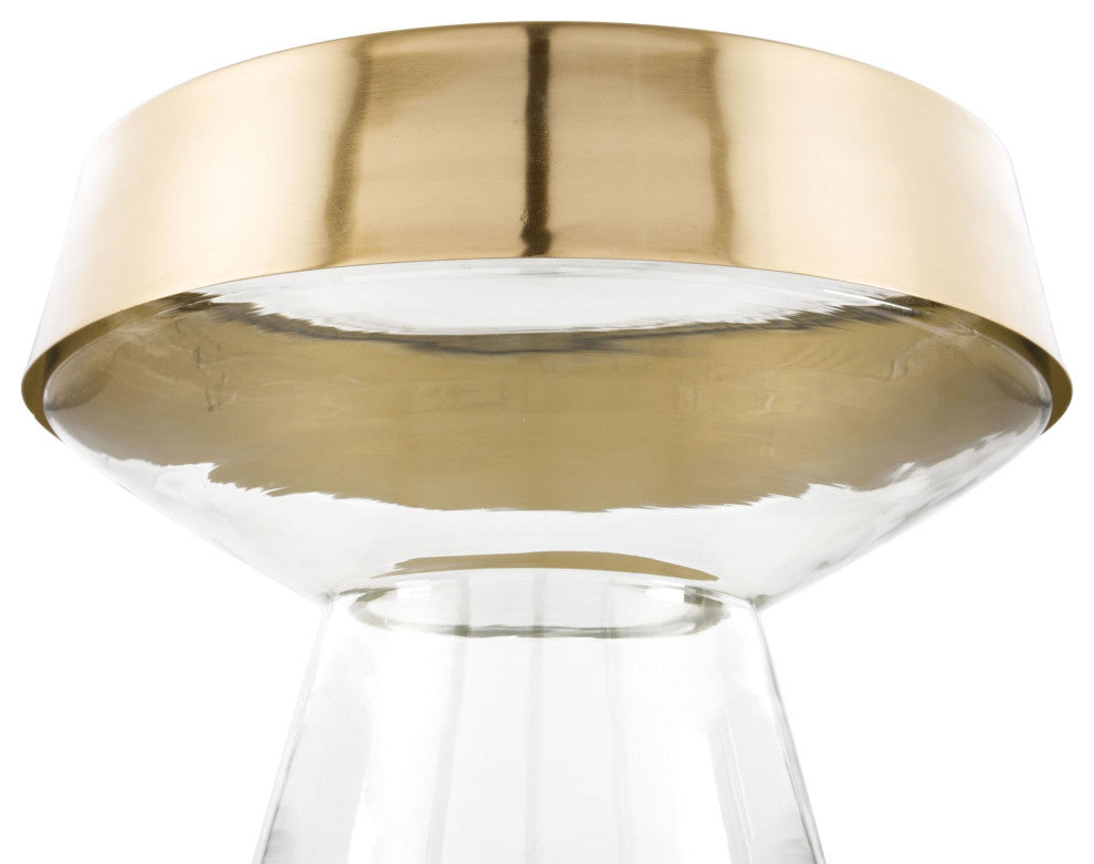 Sofa Side Table, Round, Glass, Metal, Clear, Gold, Lounge Lobby Hospitality