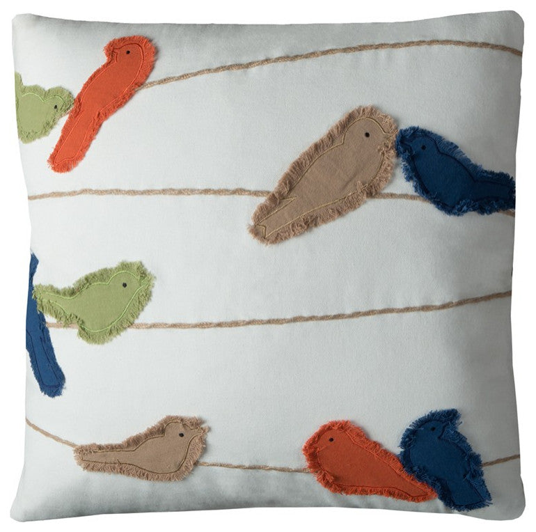 Colorful Whimsical Birds on a Wire Throw Pillow
