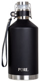 64oz Stainless Steel Beer Growler With Leather Strap, Black