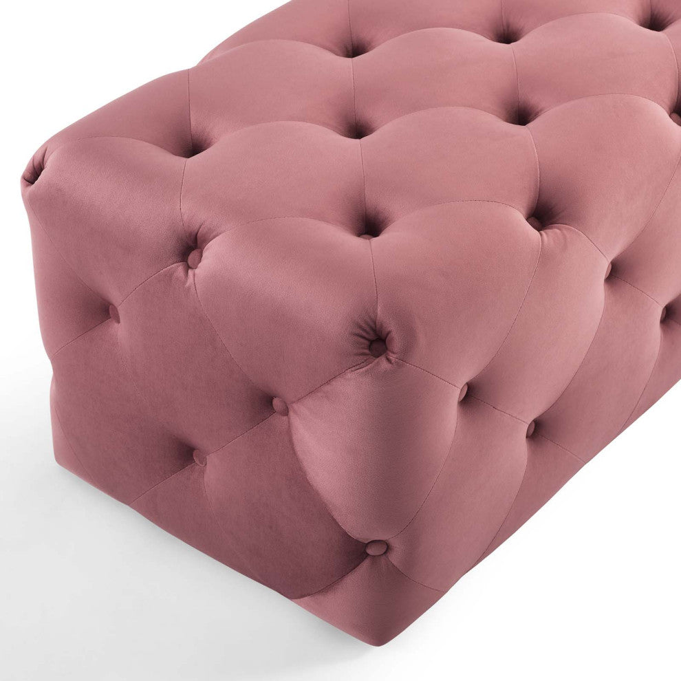 Tufted Accent Chair Bench, Velvet, Pink, Modern, Living Lounge Hotel Hospitality