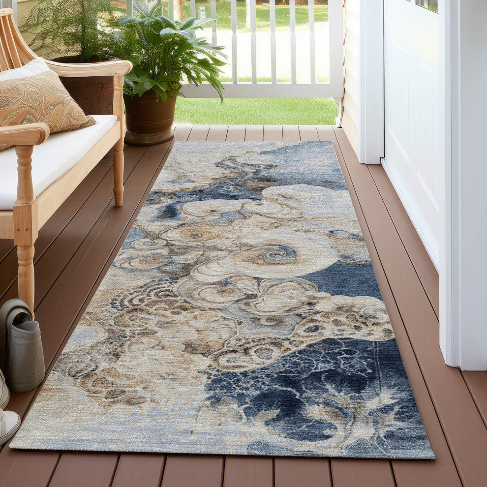 Machine Washable Indoor/Outdoor Chantille ACN1860 Denim 2'3" x 7'6" Runner Rug