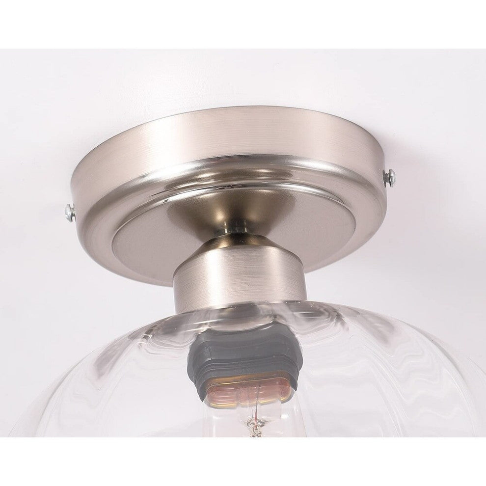 Modern Glass Semi Flush Mount Ceiling Light, Chrome