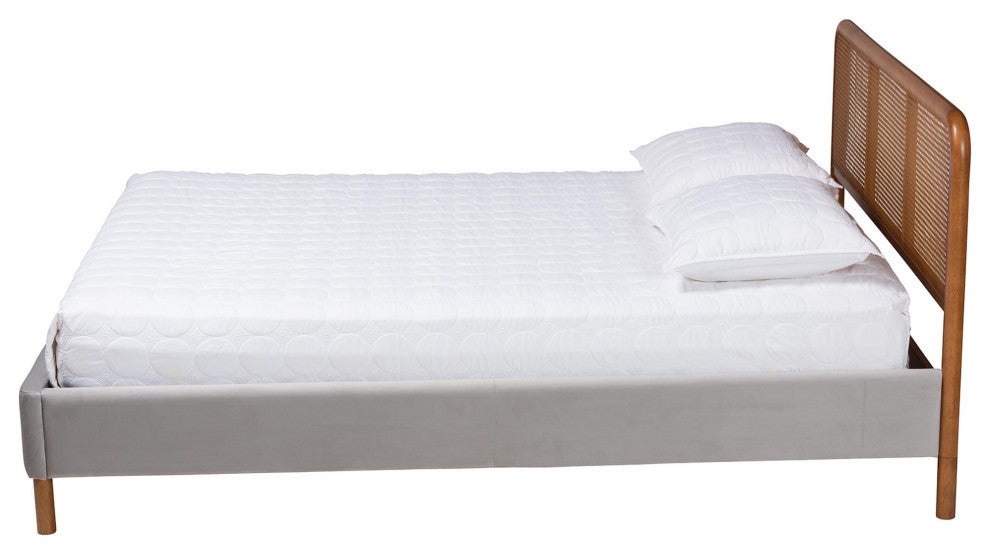 Fay Light Grey Velvet Queen Size Platform Bed