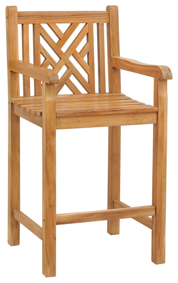 Teak Wood Chippendale Patio Bar Chair