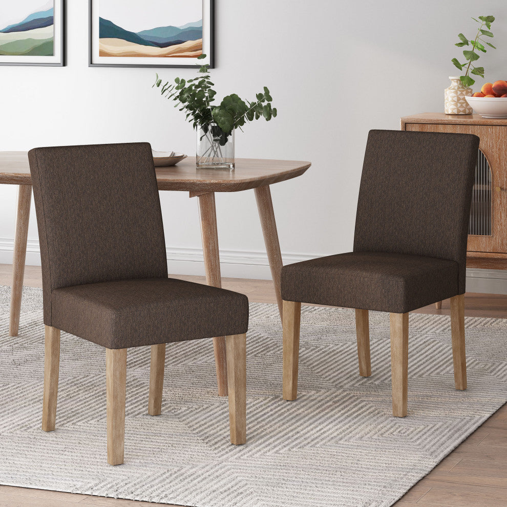 Kuna Contemporary Upholstered Dining Chair, Set of 2, Brown/Weathered Brown