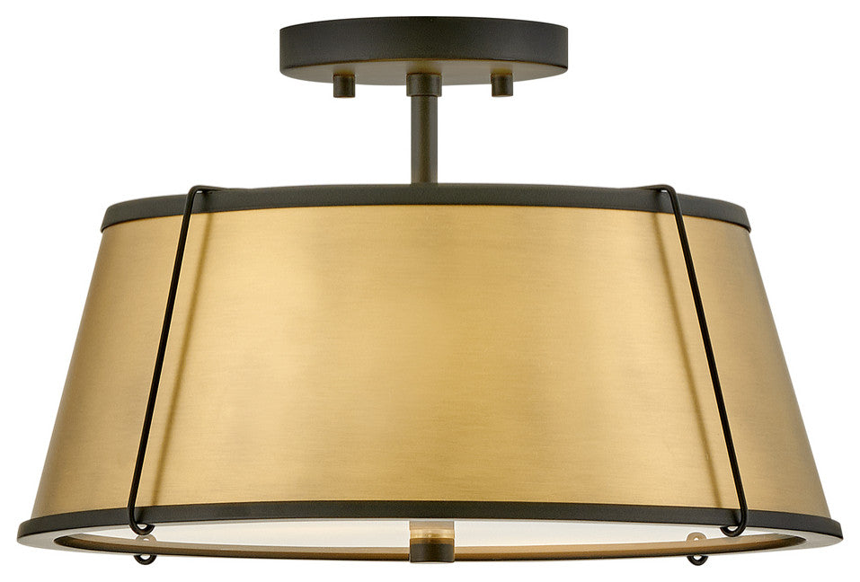 Hinkley Clarke 15" Semi-Flush Mount Ceiling Light, Lacquered Dark Brass + Black