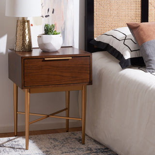 Safavieh Pierre One Drawer Nightstand, Walnut/Gold