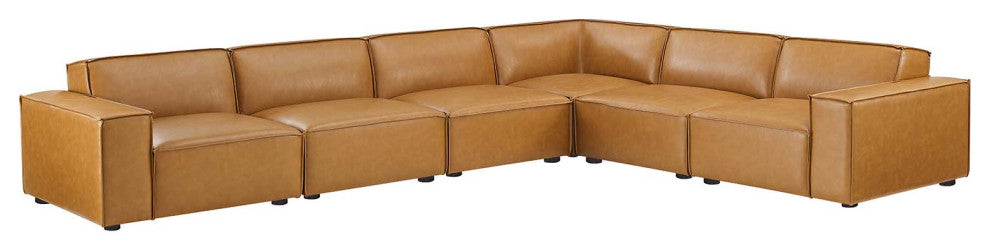 Sectional Sofa Set, Faux Vegan Leather, Tan, Modern, Living Lounge Hospitality