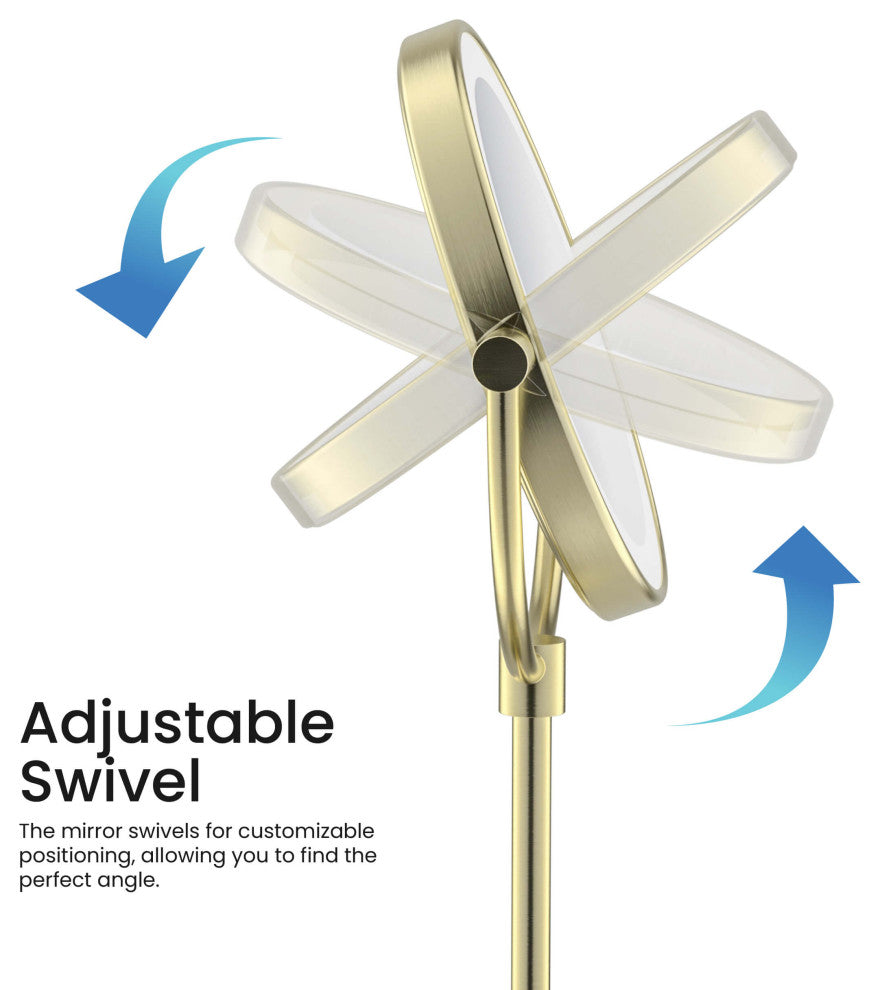 Circular LED Free Standing Magnifying Make Up Mirror, Brushed Gold