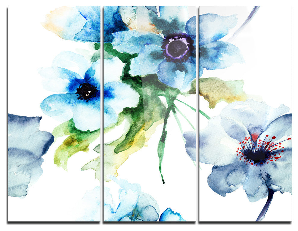 "Seamless Summer Blue Flowers" Glossy Metal Wall Art, 3 Panels, 36"x28"