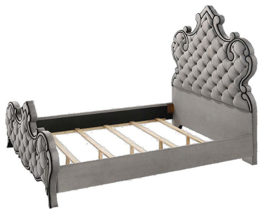 ACME Perine Queen Bed, Gray Velvet