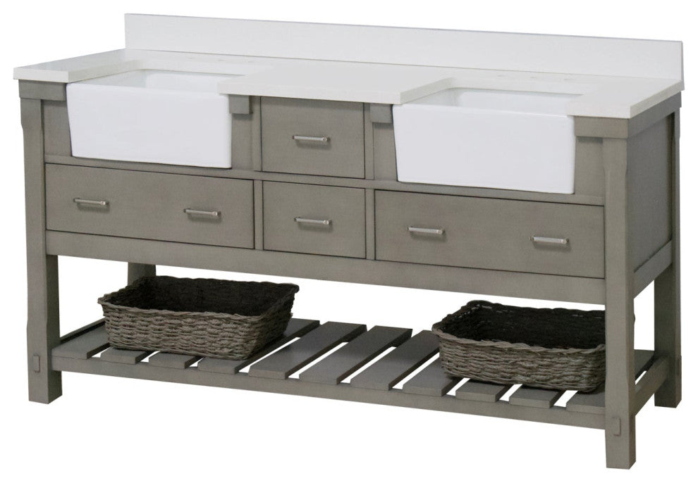 Charlotte 72" Bathroom Vanity, Weathered Gray, Quartz