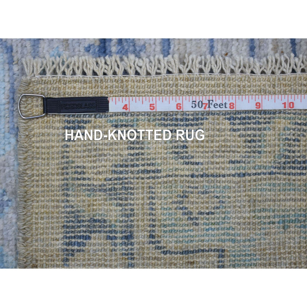 Gray Hand Knotted Afghan Angora Oushak Wool Wide Runner Rug, 4'0" x 11'9"