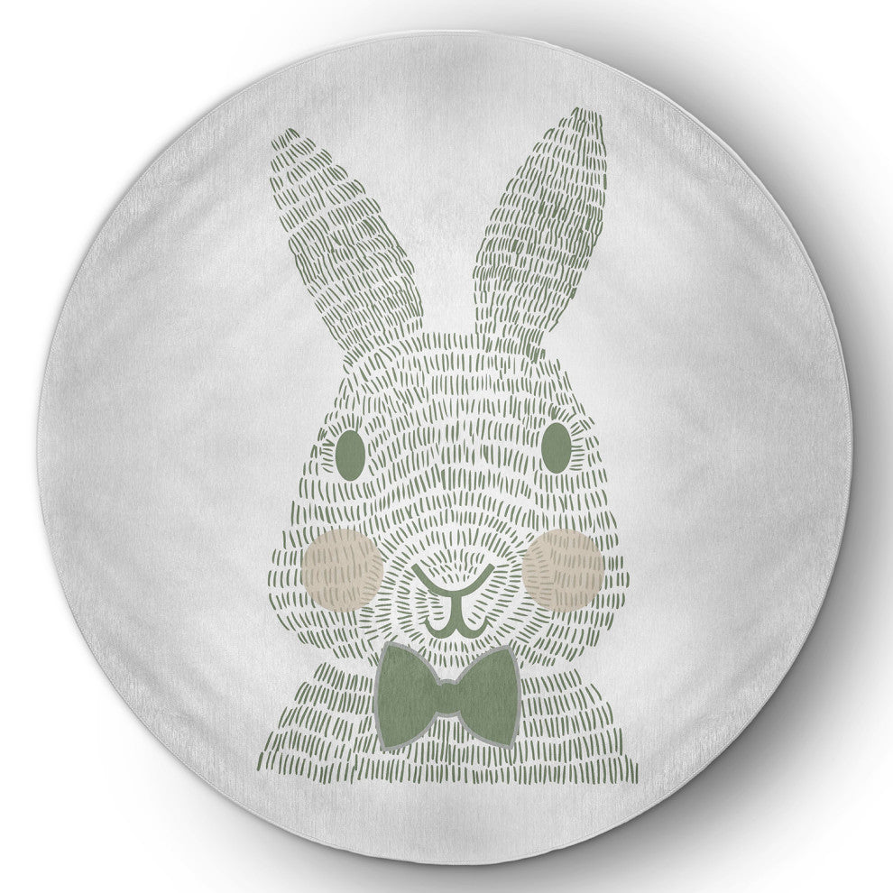 Monochrome Bunny Easter Chenille Rug, Laurel Tree Green, 5' Round