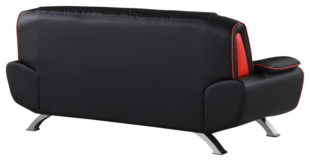 115" Sleek Black Leather Sofa Set