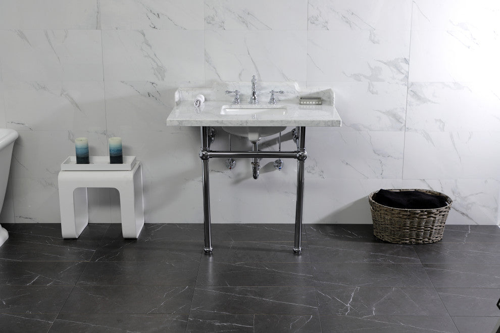 Kingston Brass LMS3630MBSQ1 36" Carrara Marble Console Sink, Legs