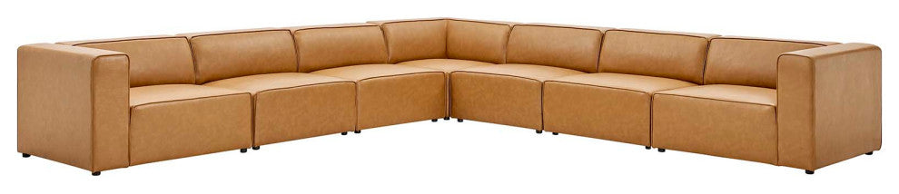 Sectional Sofa Set, Faux Vegan Leather, Tan, Modern, Living Lounge Hospitality