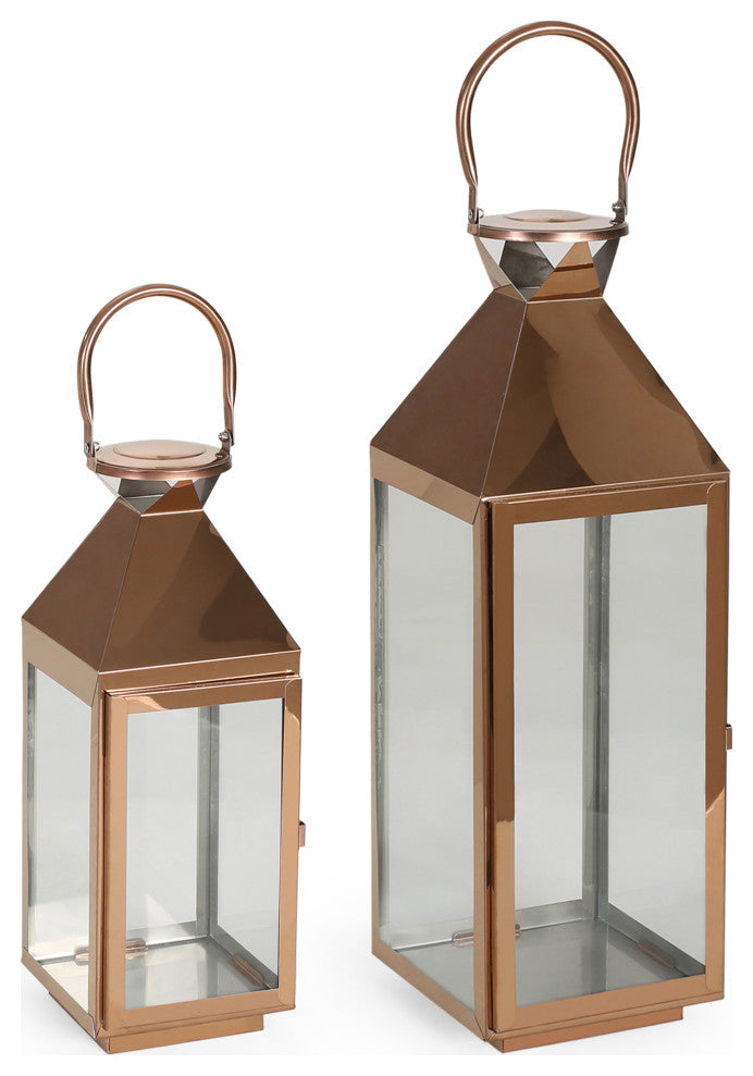 Roxanne Stainless Steel Lantern Set, Rose Gold