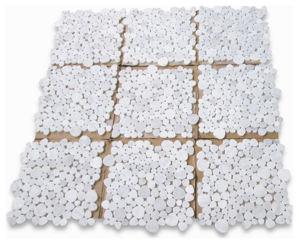White Carrara Venato Carrera Marble Heart Bubble Mosaic Tile Honed, 1 sheet
