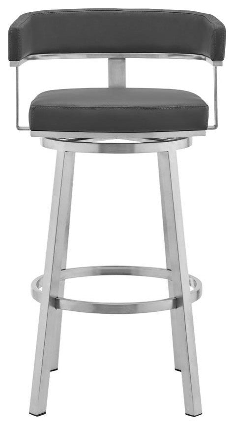 Cohen 26 Gray Faux Leather and Brushed Stainless Steel Swivel Bar Stool