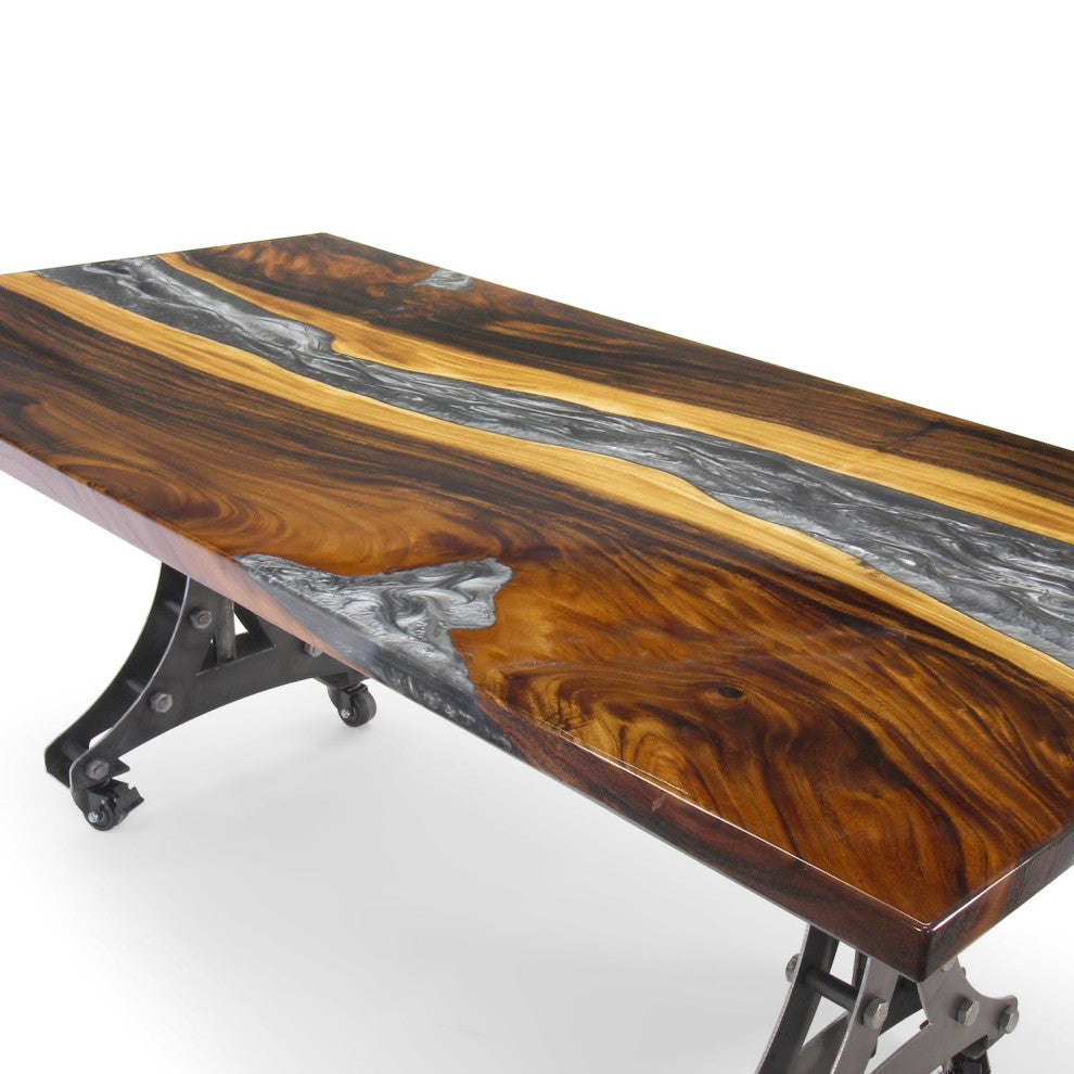 Walnut Live Edge Burl Dining Tabletop - Gray River Resin Epoxy - 80 x 40 x 2"