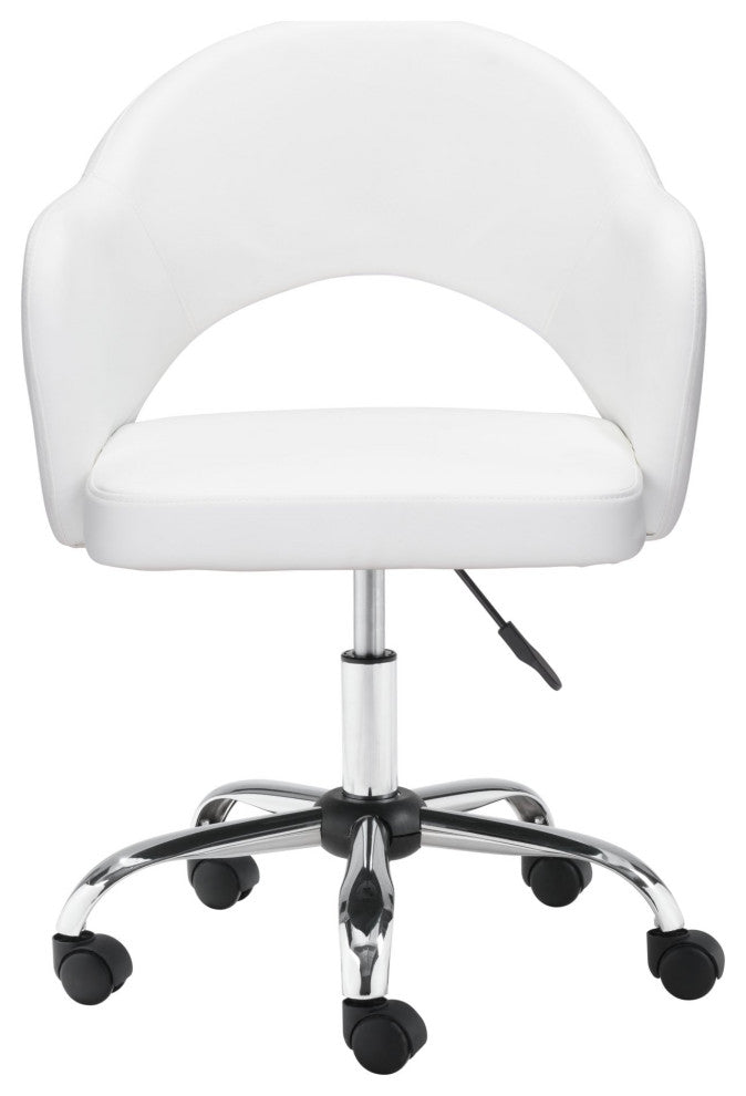 Office Chair, Faux Vinyl Leather, Steel, White, Chrome, Mid Century Business