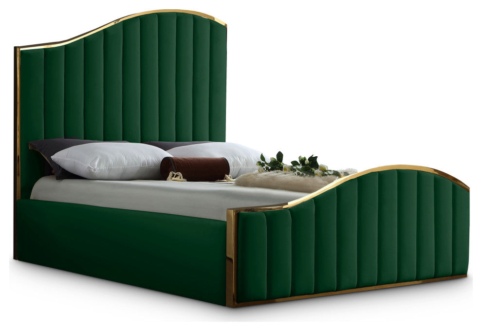 Jolie Black Velvet King Bed, Green, King