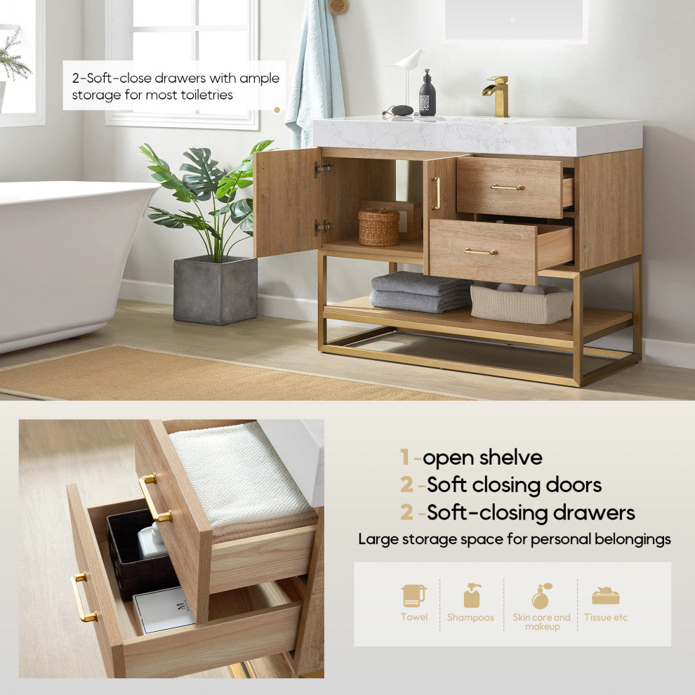 Alistair Vanity, North American Oak With Countertop, 42", With Mirror