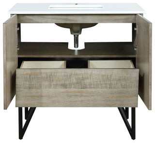 Lancy 36" Rustic Acacia Bathroom Vanity, White Quartz Top, And White Square Sink