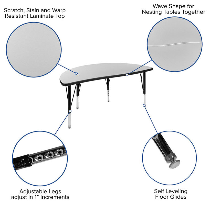 76" Oval Wave Activity Table Set with 12" Student Stack Chairs, Grey