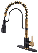 Kitchen Sink Faucet 1.8 GPM with Pull Down and 3 Models Sprayer Single Handle, Matte Black+brushed Gold