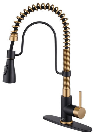 Kitchen Sink Faucet 1.8 GPM with Pull Down and 3 Models Sprayer Single Handle, Matte Black+brushed Gold