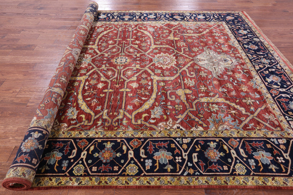 9' 0" X 11' 11" Hand-Knotted Persian Fine Serapi Wool Rug - Q14698