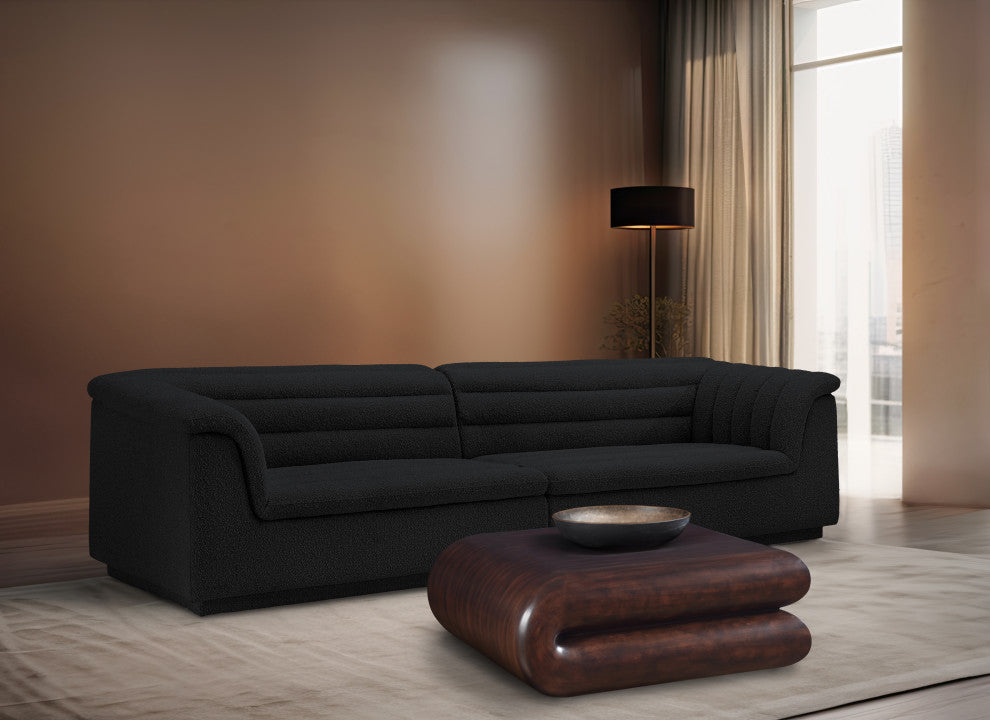 Cascade Upholstered Modular Sofa, Black, Boucle Fabric, Straight Sofa